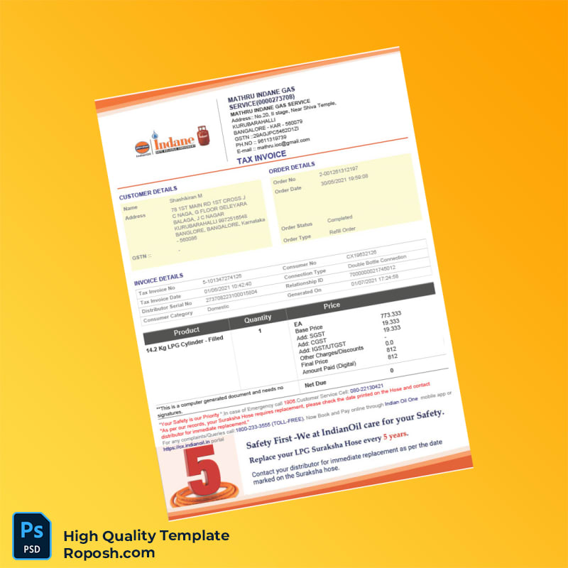 India Mathru Indane Gas Tax Invoice Template in Word and PDF formats 2 page India Mathru Indane Gas Tax Invoice Template in Word and PDF formats 2 page