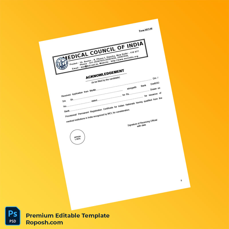 Customizable India Medical Council Registration Certificate Editable Word & PDF Template 8 page Customizable India Medical Council Registration Certificate Editable Word & PDF Template 8 page