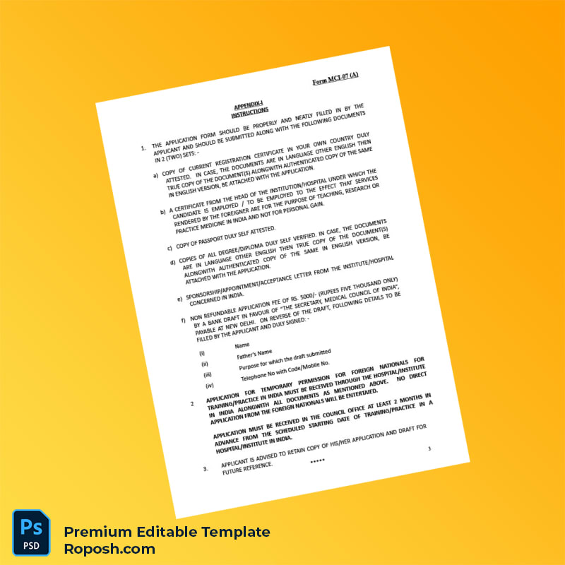 Customizable India Medical Council of India Temporary Registration Certificate Editable Word & PDF Template 5 page Customizable India Medical Council of India Temporary Registration Certificate Editable Word & PDF Template 5 page