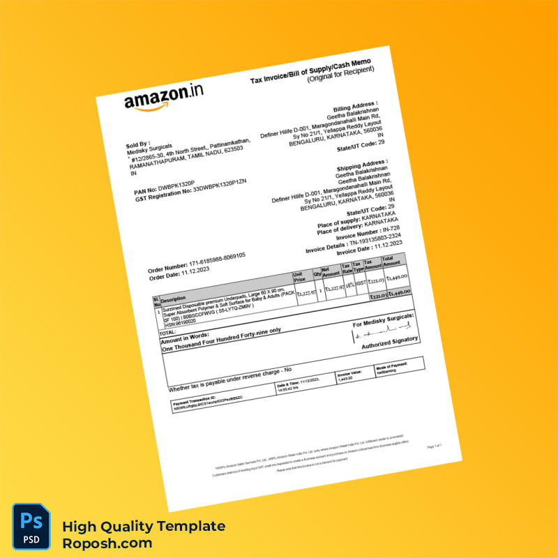 India Medisky Surgicals Invoice Template in Word and PDF formats India Medisky Surgicals Invoice Template in Word and PDF formats