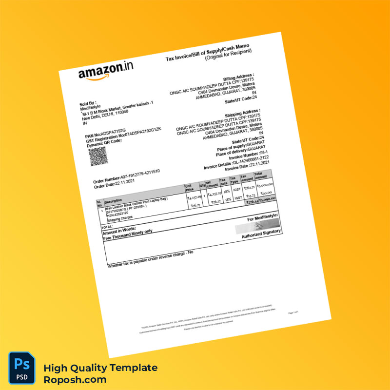 India Mexlifestyle Tax Invoice Template in Word and PDF formats India Mexlifestyle Tax Invoice Template in Word and PDF formats