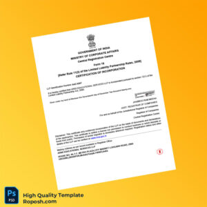 India Ministry of Corporate Affairs Registration Certificate Template in Word and PDF formats India Ministry of Corporate Affairs Registration Certificate Template in Word and PDF formats