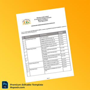 India Ministry of Defence Editable Central Vendor Registration Certificate Editable Word & PDF Template 2 page