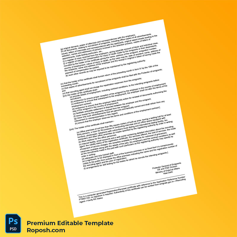 Customizable India Ministry of External Affairs Registration Certificate Editable Word & PDF Template 3 page Customizable India Ministry of External Affairs Registration Certificate Editable Word & PDF Template 3 page