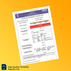 India Ministry of MSME Editable Udyam Registration Certificate Template in Word and PDF formats 4 page