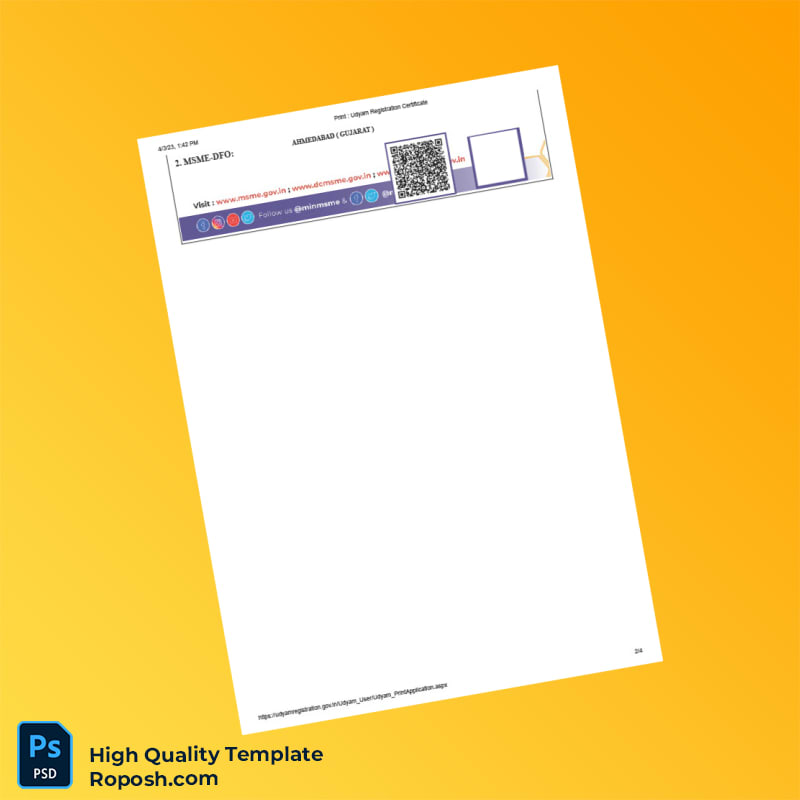 India Ministry of Micro Small and Medium Enterprises Editable Udyam Registration Certificate Template in Word and PDF formats 4 page India Ministry of Micro Small and Medium Enterprises Editable Udyam Registration Certificate Template in Word and PDF formats 4 page
