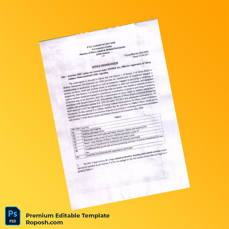 Customizable India Ministry of Micro Small and Medium Enterprises Office Memorandum Editable Word & PDF Template 3 page Customizable India Ministry of Micro Small and Medium Enterprises Office Memorandum Editable Word & PDF Template 3 page