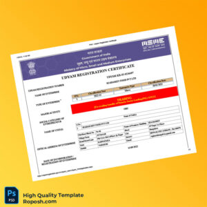 India Ministry of Micro Small and Medium Enterprises Udyam Registration Certificate Template in Word and PDF formats 5 page India Ministry of Micro Small and Medium Enterprises Udyam Registration Certificate Template in Word and PDF formats 5 page
