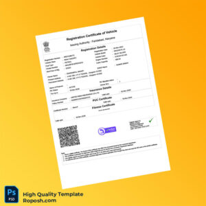 India Ministry of Road Transport and Highways Registration Certificate Template in Word and PDF formats India Ministry of Road Transport and Highways Registration Certificate Template in Word and PDF formats