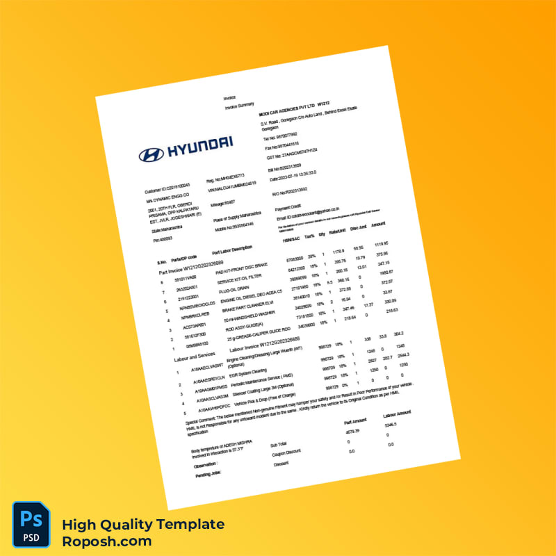 India Modi Car Agencies Pvt Ltd Invoice Template in Word and PDF formats 2 page India Modi Car Agencies Pvt Ltd Invoice Template in Word and PDF formats 2 page