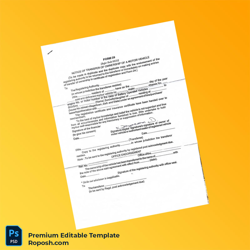 Customizable India Motor Vehicle Transfer of Ownership Certificate Editable Word & PDF Template 3 page Customizable India Motor Vehicle Transfer of Ownership Certificate Editable Word & PDF Template 3 page