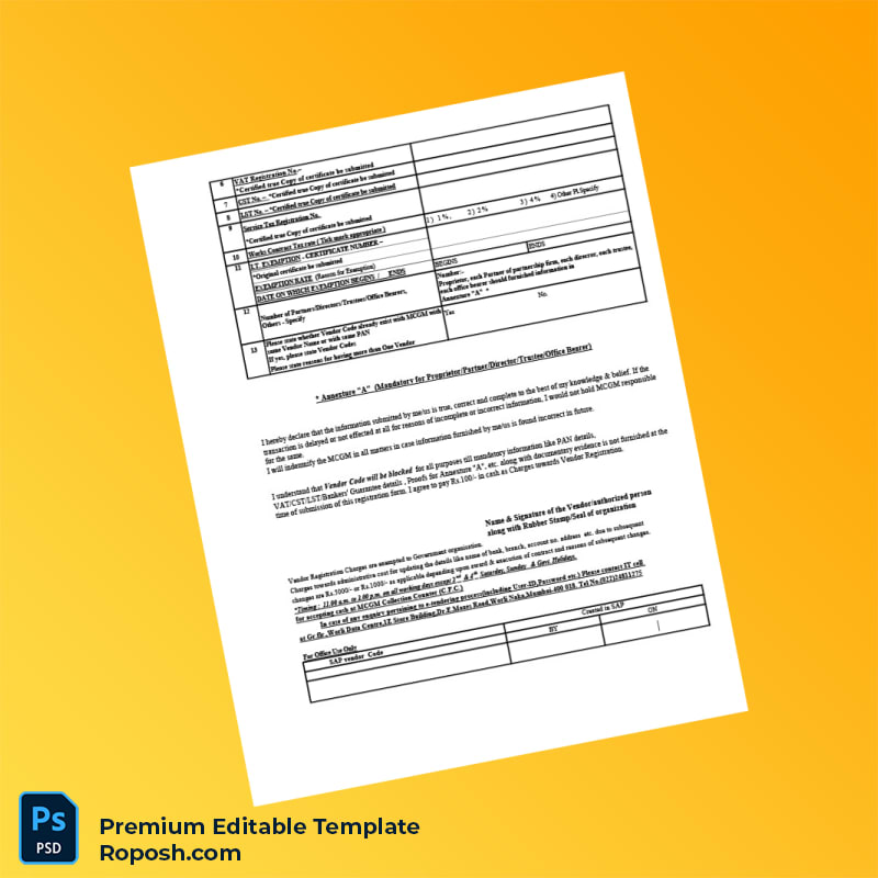 Customizable India Municipal Corporation of Greater Mumbai Vendor Registration Form Editable Word & PDF Template 3 page Customizable India Municipal Corporation of Greater Mumbai Vendor Registration Form Editable Word & PDF Template 3 page