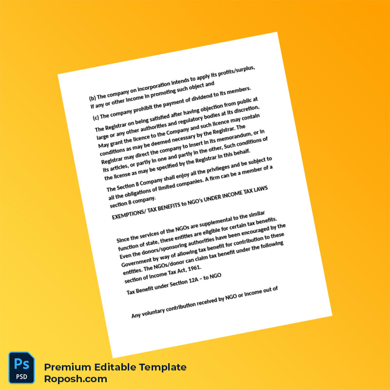 Customizable India NGO Registration Act Document Editable Word & PDF Template 6 page Customizable India NGO Registration Act Document Editable Word & PDF Template 6 page