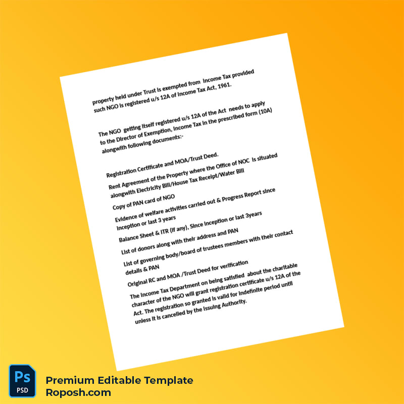 Customizable India NGO Registration Act Document Editable Word & PDF Template 6 page Customizable India NGO Registration Act Document Editable Word & PDF Template 6 page