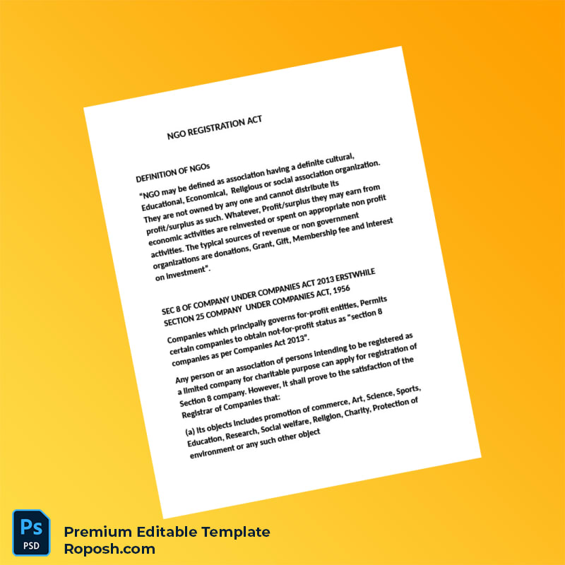 Customizable India NGO Registration Act Document Editable Word & PDF Template 6 page Customizable India NGO Registration Act Document Editable Word & PDF Template 6 page