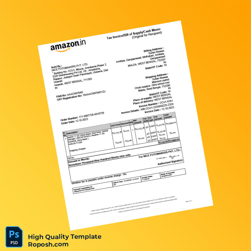 India NICE FOTOMAKERS PVT LTD Invoice Template in Word and PDF formats India NICE FOTOMAKERS PVT LTD Invoice Template in Word and PDF formats