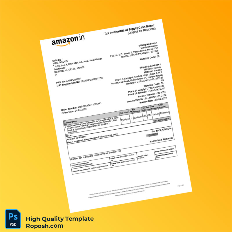 India NICE GOODS Invoice Template in Word and PDF formats India NICE GOODS Invoice Template in Word and PDF formats