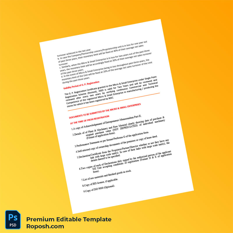 Customizable India NSIC Single Point Registration Certificate Editable Word & PDF Template 6 page Customizable India NSIC Single Point Registration Certificate Editable Word & PDF Template 6 page