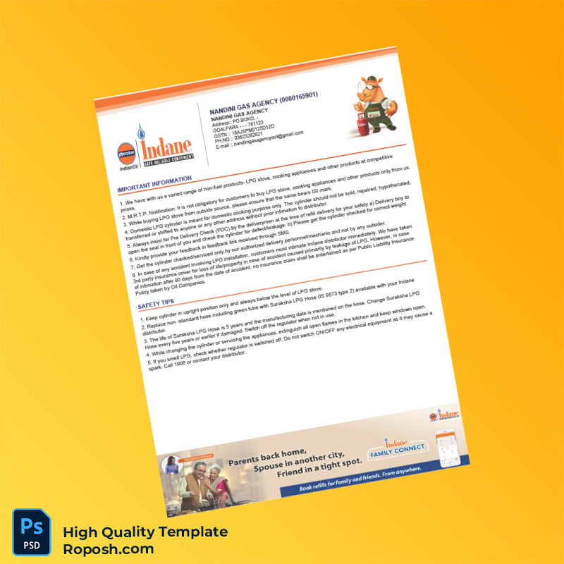 India Nandini Gas Agency Tax Invoice Template in Word and PDF formats 2 page India Nandini Gas Agency Tax Invoice Template in Word and PDF formats 2 page