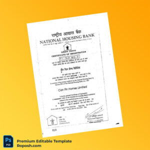 India National Housing Bank Registration Certificate Editable Word & PDF Template 2 page