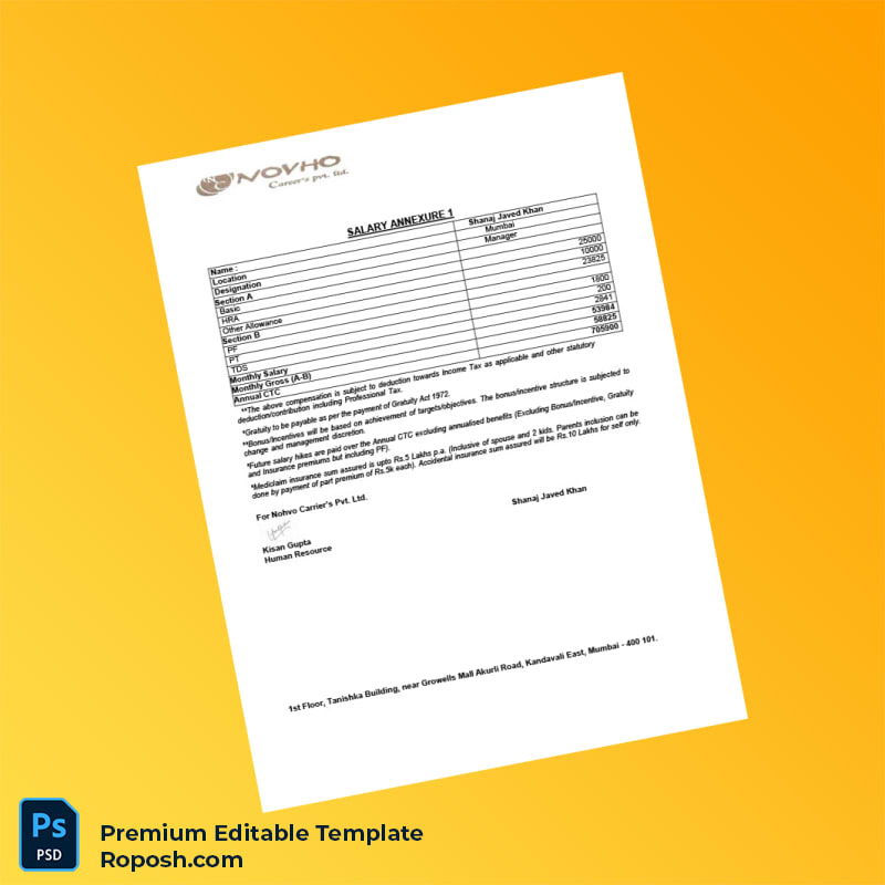 Customizable India Novho Careers Pvt Ltd Employment Offer Letter Word & PDF Template 4 page Customizable India Novho Careers Pvt Ltd Employment Offer Letter Word & PDF Template 4 page