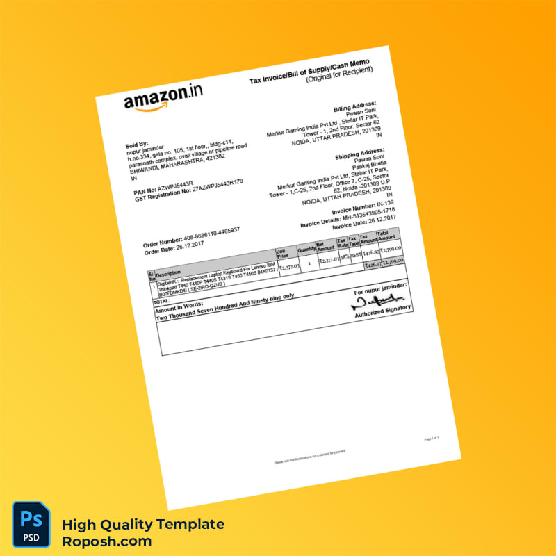 India Nupur Jamindar Tax Invoice Template in Word and PDF formats India Nupur Jamindar Tax Invoice Template in Word and PDF formats