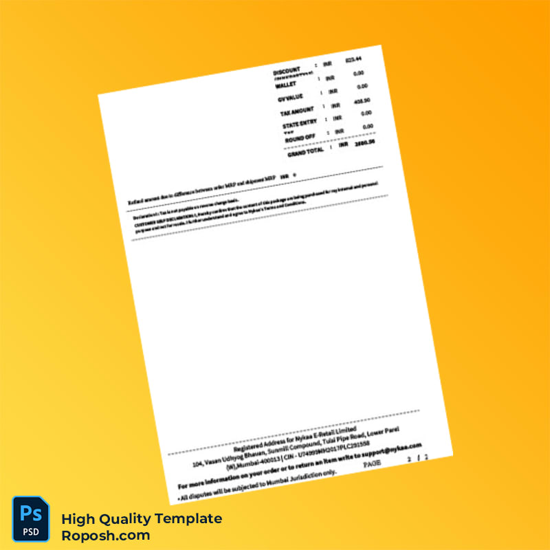 India Nykaa E-Retail Invoice Template in Word and PDF formats 2 page India Nykaa E-Retail Invoice Template in Word and PDF formats 2 page