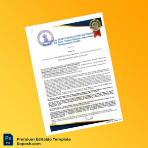 Customizable India Odisha Real Estate Regulatory Authority Registration Certificate Editable Word & PDF Template 2 page Customizable India Odisha Real Estate Regulatory Authority Registration Certificate Editable Word & PDF Template 2 page