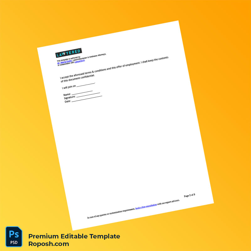 Customizable India Offer Letter Word & PDF Template 3 page Customizable India Offer Letter Word & PDF Template 3 page