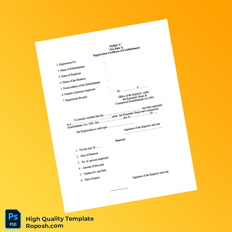India Office of the Inspector Editable Registration Certificate Template in Word and PDF formats India Office of the Inspector Editable Registration Certificate Template in Word and PDF formats