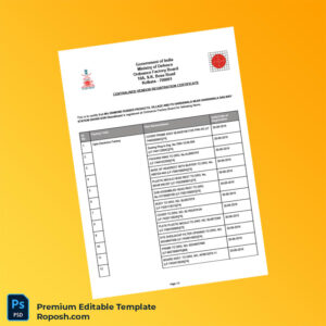 India Ordnance Factory Board Editable Combined Registration Certificate Editable Word & PDF Template 3 page