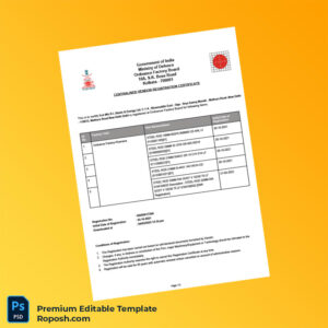India Ordnance Factory Board Editable Registration Certificate Editable Word & PDF Template 2 page