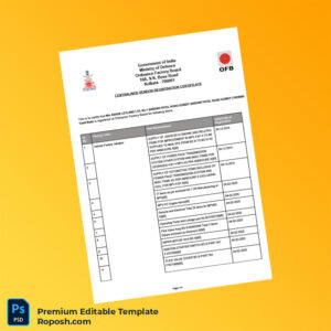 India Ordnance Factory Board Vendor Registration Certificate Editable Word & PDF Template 4 page
