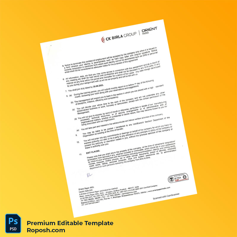 Customizable India Orient Paper Mills Appointment Letter Word & PDF Template 3 page Customizable India Orient Paper Mills Appointment Letter Word & PDF Template 3 page