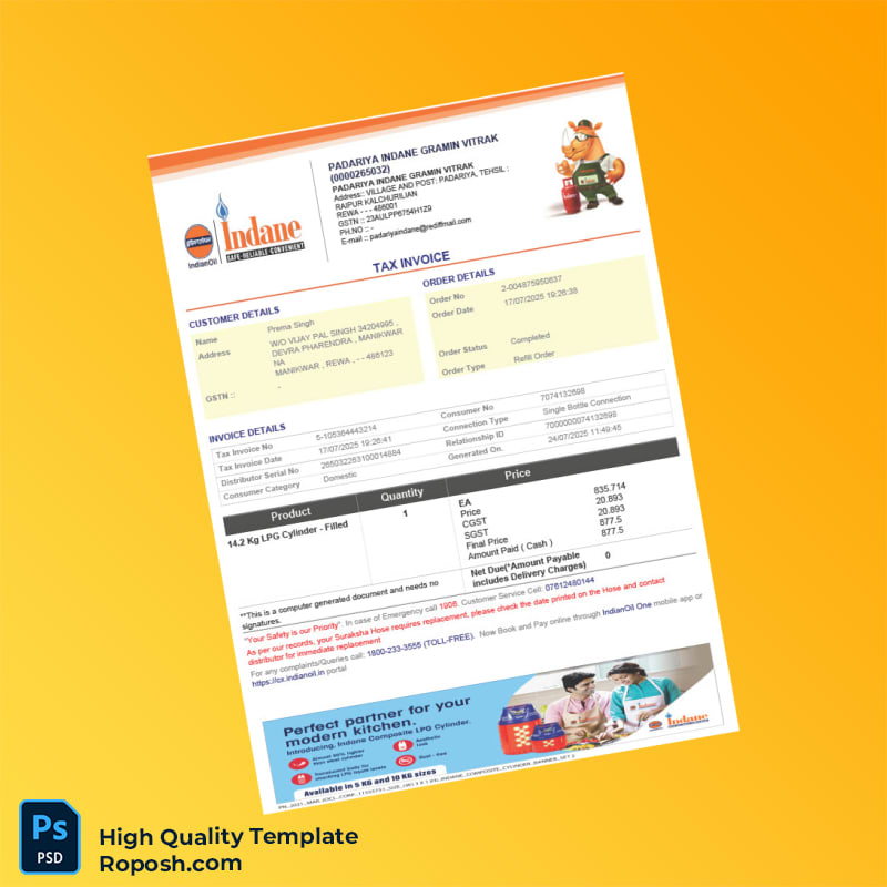 India Padariya Indane Gramin Vitrak Tax Invoice Template in Word and PDF formats 2 page India Padariya Indane Gramin Vitrak Tax Invoice Template in Word and PDF formats 2 page