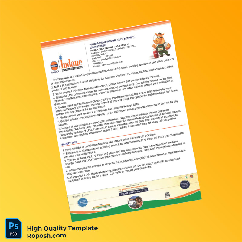 India Parbatsar Indane Gas Service Tax Invoice Template in Word and PDF formats 2 page India Parbatsar Indane Gas Service Tax Invoice Template in Word and PDF formats 2 page