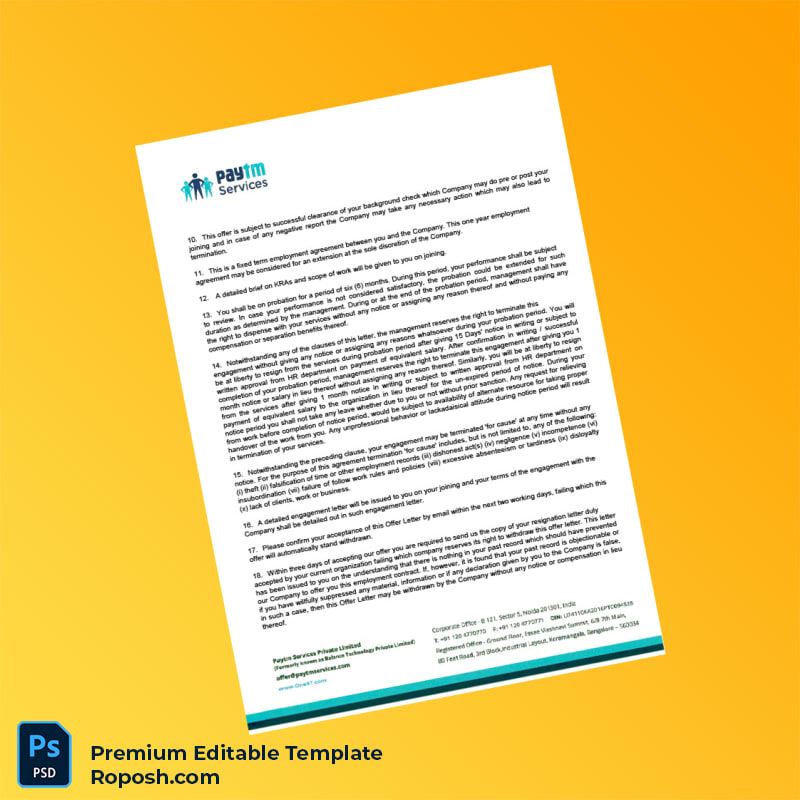 Customizable India Paytm Services Private Limited Employment Verification Letter Word & PDF Template 4 page Customizable India Paytm Services Private Limited Employment Verification Letter Word & PDF Template 4 page