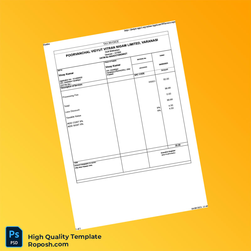 India Poorvanchal Vidhyut Vitran Nigam Limited Tax Invoice Template in Word and PDF formats India Poorvanchal Vidhyut Vitran Nigam Limited Tax Invoice Template in Word and PDF formats