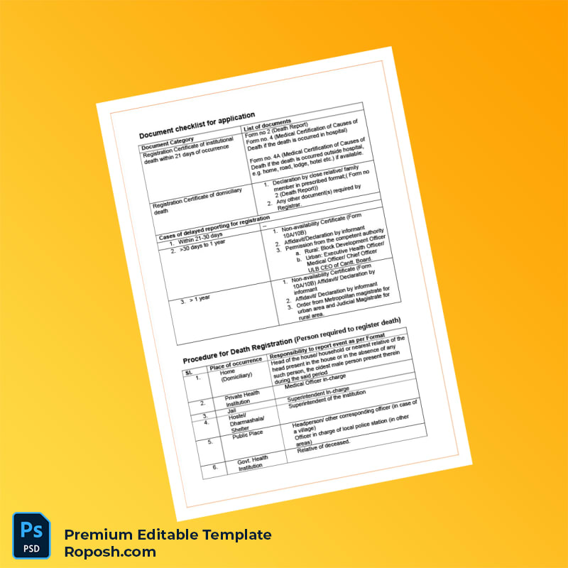 Customizable India Public Health Department Death Registration Certificate Editable Word & PDF Template 4 page Customizable India Public Health Department Death Registration Certificate Editable Word & PDF Template 4 page