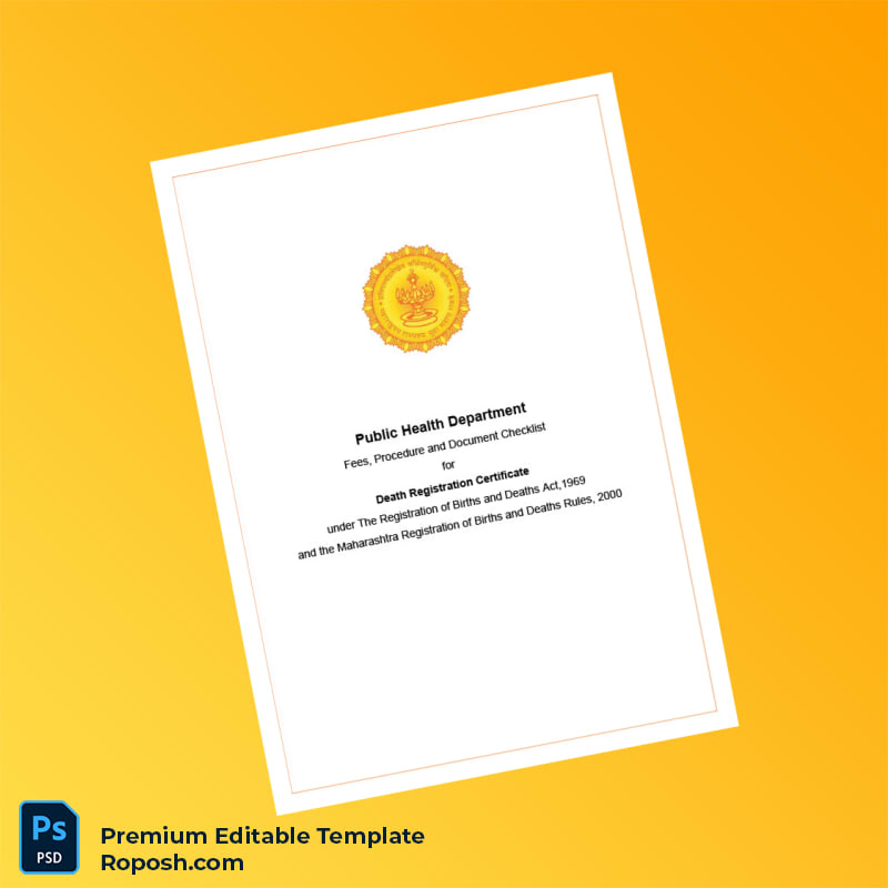 Customizable India Public Health Department Death Registration Certificate Editable Word & PDF Template 4 page Customizable India Public Health Department Death Registration Certificate Editable Word & PDF Template 4 page