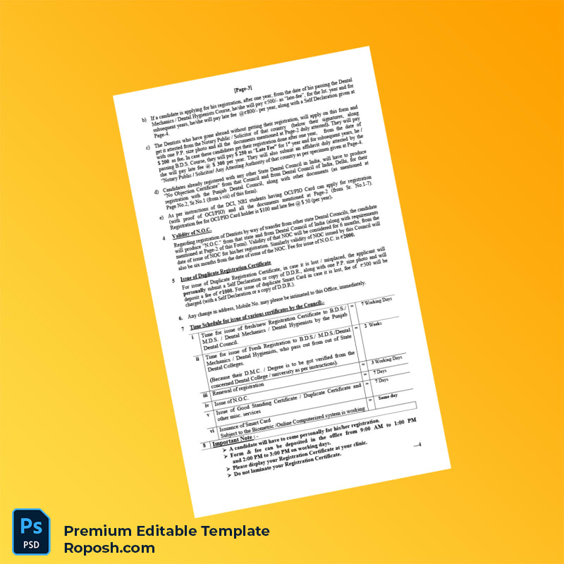 Customizable India Punjab Dental Council Registration Form Editable Word & PDF Template 4 page Customizable India Punjab Dental Council Registration Form Editable Word & PDF Template 4 page