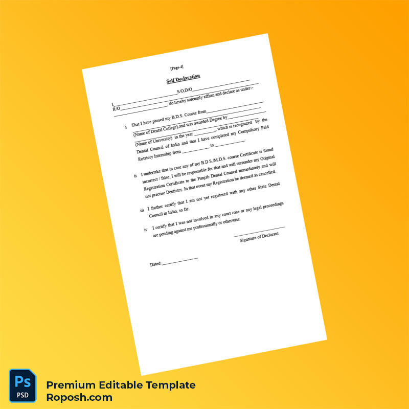 Customizable India Punjab Dental Council Registration Form Editable Word & PDF Template 4 page Customizable India Punjab Dental Council Registration Form Editable Word & PDF Template 4 page