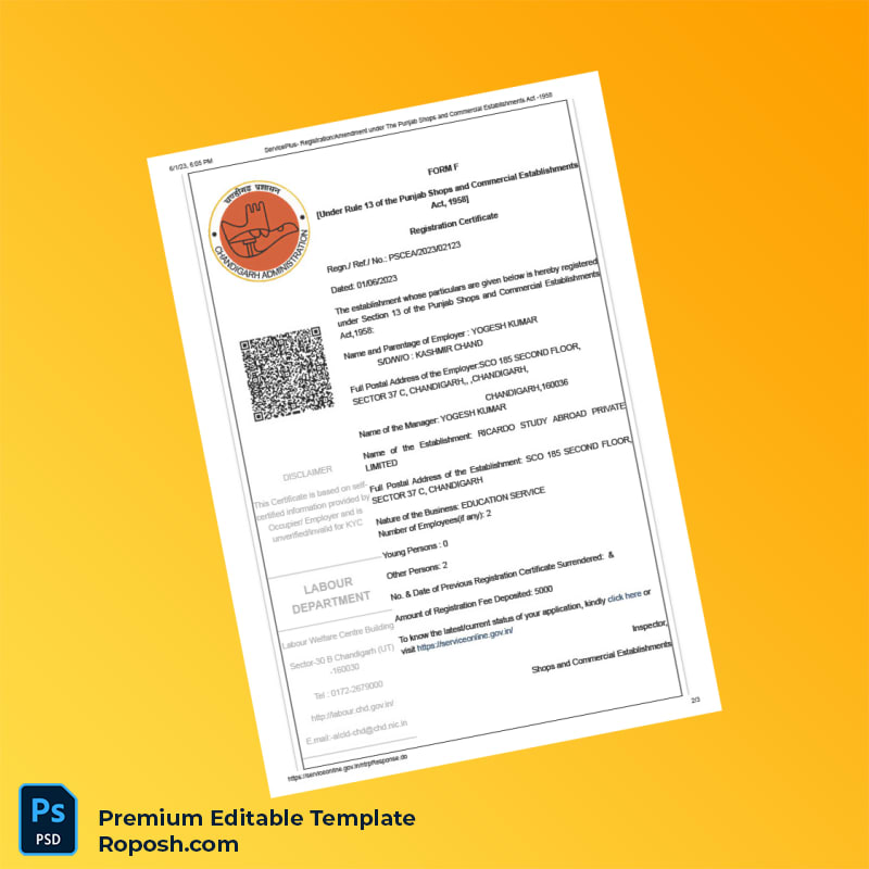 Customizable India Punjab Shops and Commercial Establishments Act Acknowledgment Receipt Editable Word & PDF Template 3 page Customizable India Punjab Shops and Commercial Establishments Act Acknowledgment Receipt Editable Word & PDF Template 3 page