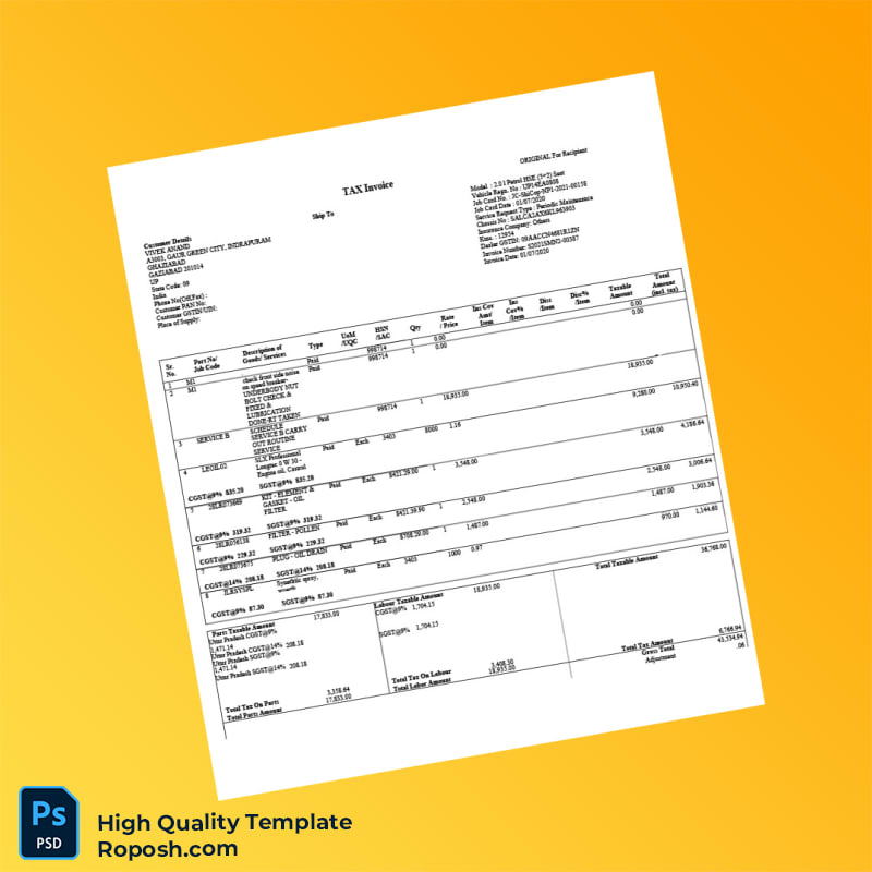 India Pvt Ltd Tax Invoice Template in Word and PDF formats 2 page India Pvt Ltd Tax Invoice Template in Word and PDF formats 2 page