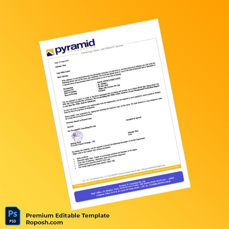 Customizable India Pyramid IT Consulting Pvt Ltd Employment Verification Letter Word & PDF Template 2 page Customizable India Pyramid IT Consulting Pvt Ltd Employment Verification Letter Word & PDF Template 2 page