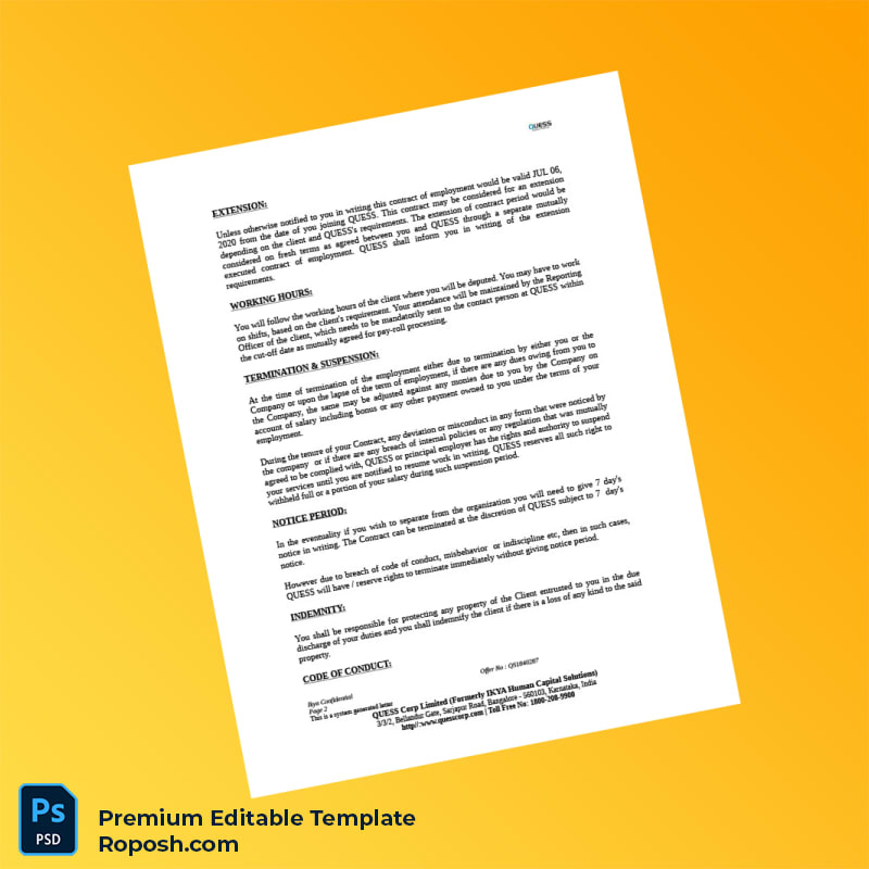 Customizable India Quess Corp Employment Verification Letter Word & PDF Template 8 page Customizable India Quess Corp Employment Verification Letter Word & PDF Template 8 page
