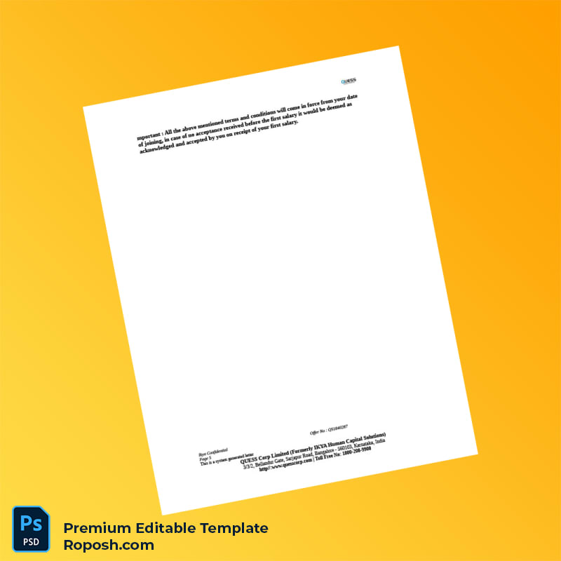 Customizable India Quess Corp Employment Verification Letter Word & PDF Template 8 page Customizable India Quess Corp Employment Verification Letter Word & PDF Template 8 page