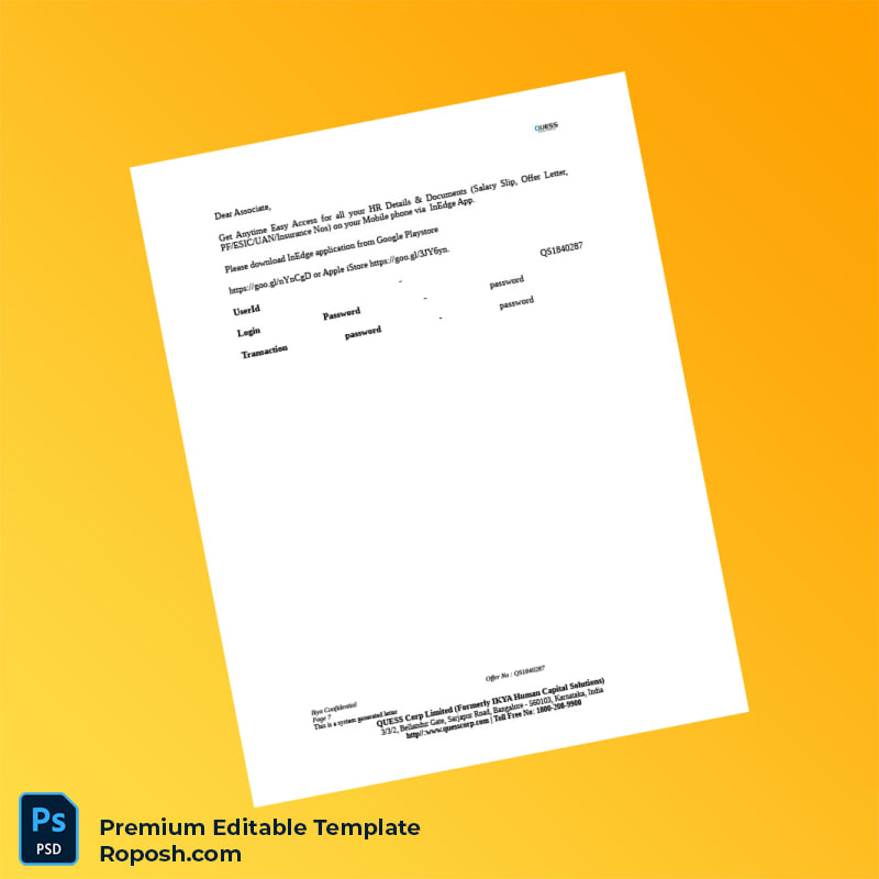 Customizable India Quess Corp Employment Verification Letter Word & PDF Template 8 page Customizable India Quess Corp Employment Verification Letter Word & PDF Template 8 page