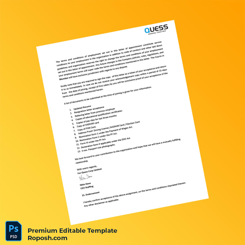 Customizable India Quess Corp Limited Salary Certificate Word & PDF Template 6 page Customizable India Quess Corp Limited Salary Certificate Word & PDF Template 6 page