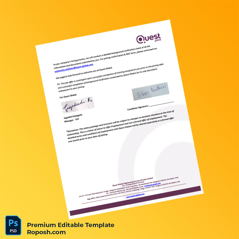 Customizable India Quest Global Employment Verification Letter Word & PDF Template 5 page Customizable India Quest Global Employment Verification Letter Word & PDF Template 5 page